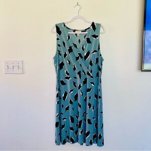 LOFT Tie Waist Feather Print Dress